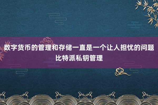 数字货币的管理和存储一直是一个让人担忧的问题比特派私钥管理