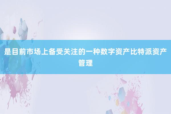 是目前市场上备受关注的一种数字资产比特派资产管理