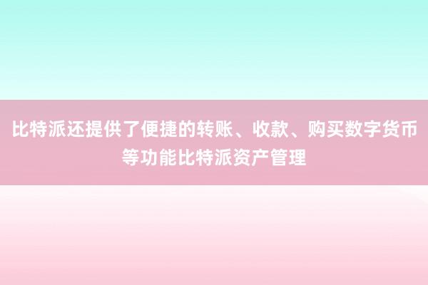 比特派还提供了便捷的转账、收款、购买数字货币等功能比特派资产管理