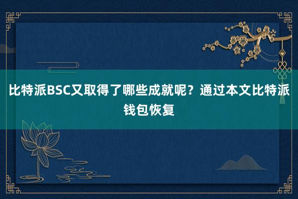 比特派BSC又取得了哪些成就呢？通过本文比特派钱包恢复